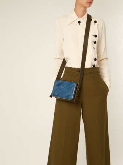 LUTZ MORRIS Maya small crocodile-effect leather cross-body bag ~ blue and olive-green crossbody bags - flipped