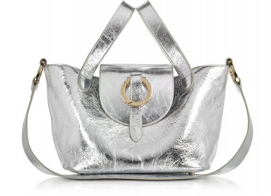 MELI MELO Rose Thela Silver Metallic Nappa Leather Mini Crossbody Bag / shiny luxe-style handbags - flipped