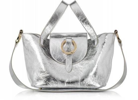 MELI MELO Rose Thela Silver Metallic Nappa Leather Mini Crossbody Bag / shiny luxe-style handbags