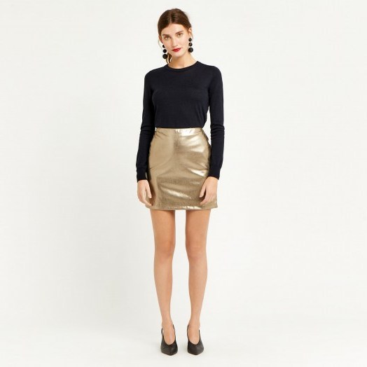 Warehouse METALLIC FAUX LEATHER SKIRT | gold mini skirts - flipped