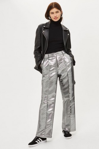 Topshop Metallic Wide Leg Trousers | silver pants