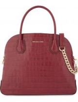 MICHAEL MICHAEL KORS Mercer embossed-leather dome satchel – crocodile print handbags – chic croc style mulberry-red bags