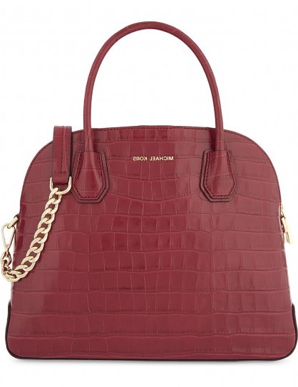 MICHAEL MICHAEL KORS Mercer embossed-leather dome satchel – crocodile print handbags – chic croc style mulberry-red bags - flipped