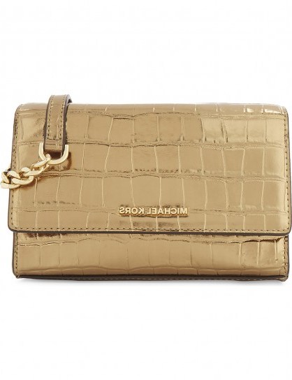 MICHAEL MICHAEL KORS Ruby medium crocodile-embossed leather cross-body bag – gold croc style crossbody bags - flipped