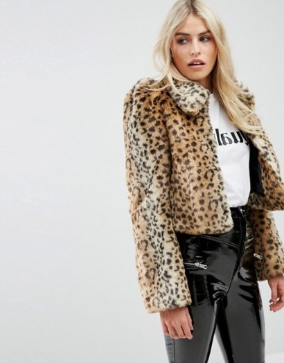 Millie Mackintosh Faux Fur Leopard Coat / 70s vintage style puff sleeved coats / animal print - flipped
