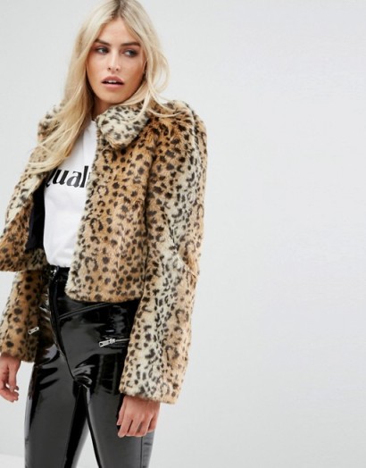 Millie Mackintosh Faux Fur Leopard Coat / 70s vintage style puff sleeved coats / animal print