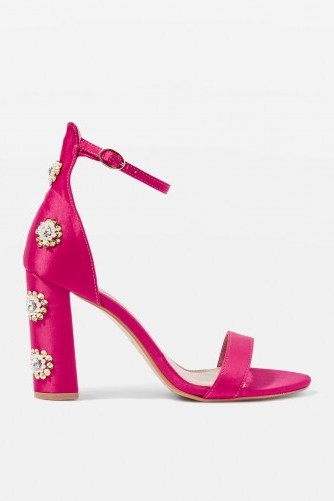 Topshop MIMI Bead Block Sandals / hot pink embellished shoes - flipped