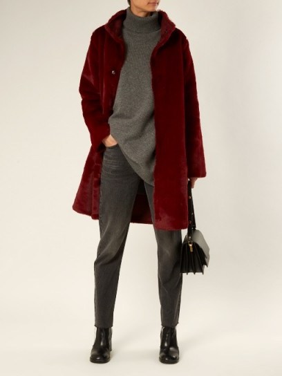 VELVET BY GRAHAM & SPENCER Emily velvet-panel wide-leg jersey trousers ~ burgundy-red winter coats - flipped