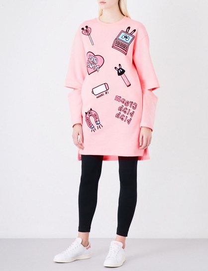 MINI CREAM Patch appliqué jersey dress – pink jumper dresses - flipped