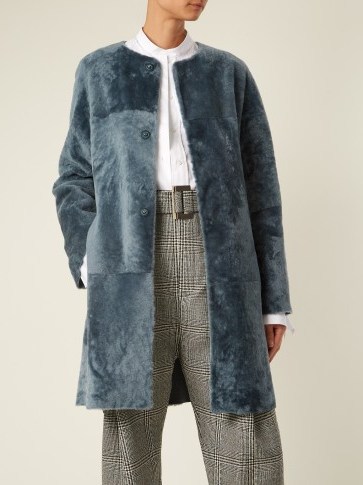 GIANI FIRENZE Miriam reversible shearling coat ~ plush blue collarless coats - flipped