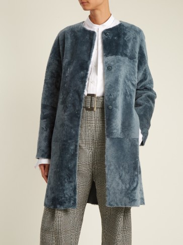 GIANI FIRENZE Miriam reversible shearling coat ~ plush blue collarless coats