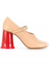 MM6 MAISON MARGIELA block heel pumps / nude leather rounded heel Mary Jane shoes
