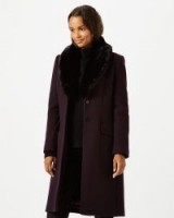 JIGSAW MODERN WOOL FUR COLLAR COAT ~ aubergine winter coats ~ chic outerwear