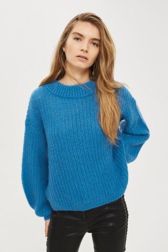 Topshop Mohair Blouson Sleeve Jumper | blue chunky knit jumpers - flipped