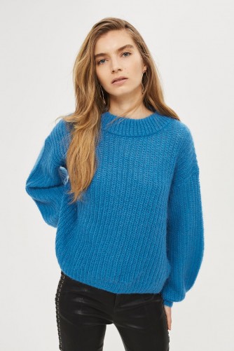 Topshop Mohair Blouson Sleeve Jumper | blue chunky knit jumpers