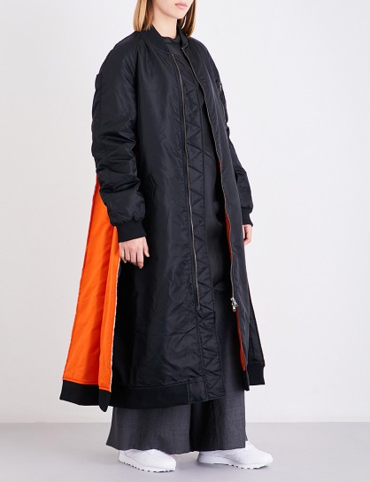 MOOHONG Longline shell bomber coat | long black and orange contemporary coats
