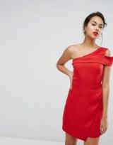 Morgan One Shoulder Pleat Front Mini Dress – red party dresses