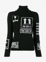 Moschino Graphic Print Ribbed Turtleneck Sweater / black high neck slogan print sweaters