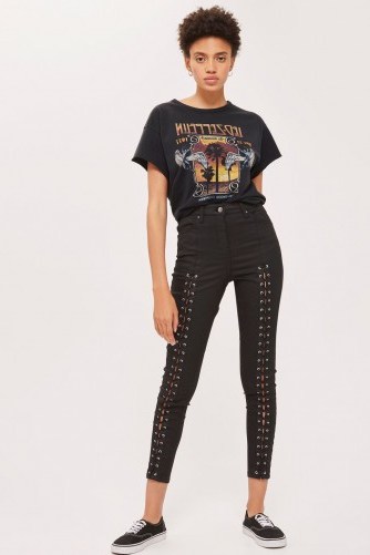 Topshop MOTO Black Coated Lace Jamie Jeans | black denim - flipped