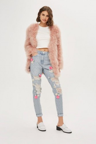 Topshop MOTO High Rise MOM Jeans | ripped floral applique denim - flipped