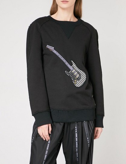 MUNN Guitar-appliqué cotton-jersey sweatshirt | black appliqued sweatshirts | striped back tops - flipped