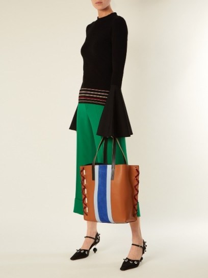 MARNI Museum suede and leather stripe tote bag - flipped