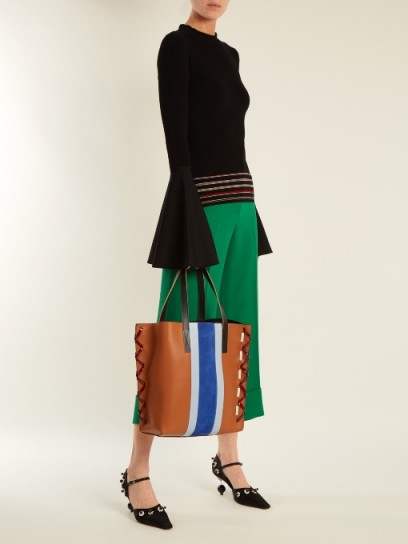 MARNI Museum suede and leather stripe tote bag