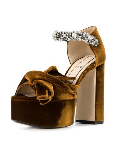 Nº21 abstract bow embellished platform sandals / brown luxe platforms / chunky party heels - flipped