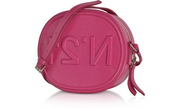 N°21 Fuchsia Leather Oval Crossbody Bag w/Embossed Logo – dark pink bags - flipped