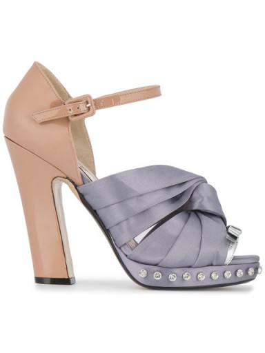 Nº21 knotted bow sandals / pink and purple embellished platforms