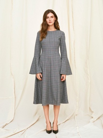 KITRI Natalie Checked Midi Dress / grey check print fit and flare dresses - flipped