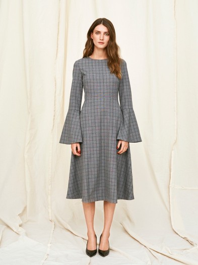 KITRI Natalie Checked Midi Dress / grey check print fit and flare dresses