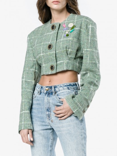 Natasha Zinko Cropped Tweed Jacket / green checked jackets