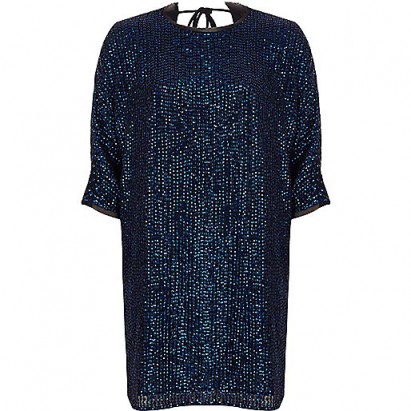 River Island Navy embellished swing T-shirt dress – blue sparkly party dresses