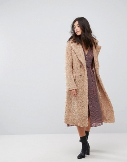 Neon Rose Oversized Cocoon Coat In Faux Shearling ~ neutral/sand winter coats - flipped