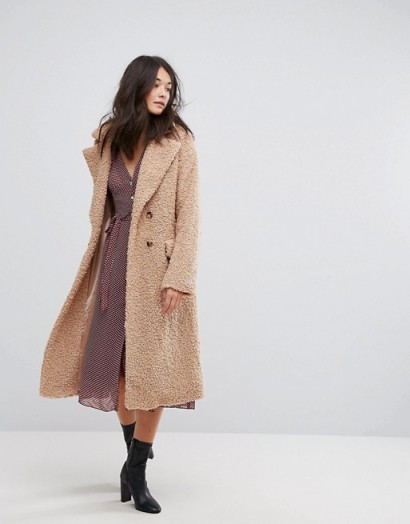 Neon Rose Oversized Cocoon Coat In Faux Shearling ~ neutral/sand winter coats