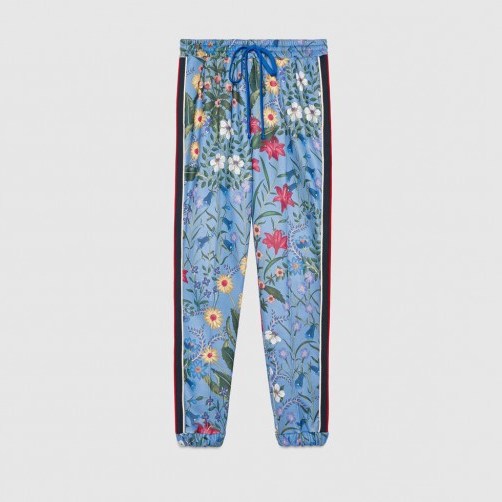 GUCCI New Flora print jogging pant | blue floral joggers - flipped