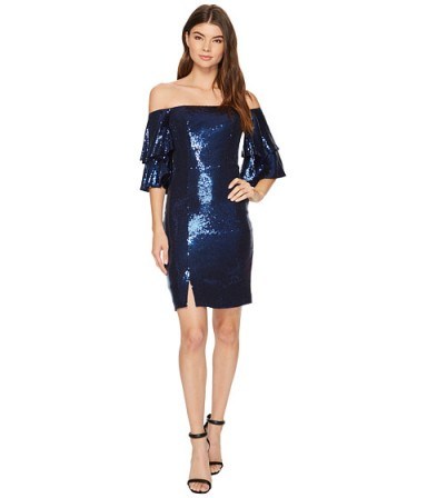 Nicole Miller Charlie Stretch Sequin Party Dress #bardot #sequinned #dresses #glamour #blue - flipped
