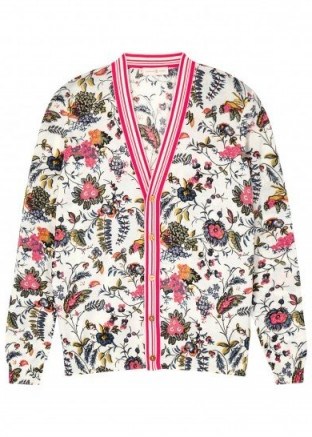 TORY BURCH Noelle printed fine-knit cardigan ~ floral cardigans - flipped