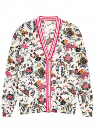 TORY BURCH Noelle printed fine-knit cardigan ~ floral cardigans