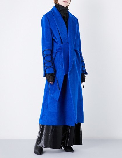NOHKE Single-breasted lace-up wool-blend coat | blue statement coats - flipped