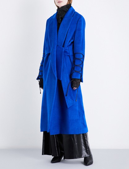 NOHKE Single-breasted lace-up wool-blend coat | blue statement coats