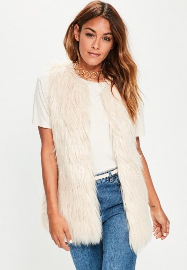 missguided nude faux fur gilet ~ shaggy gilets - flipped