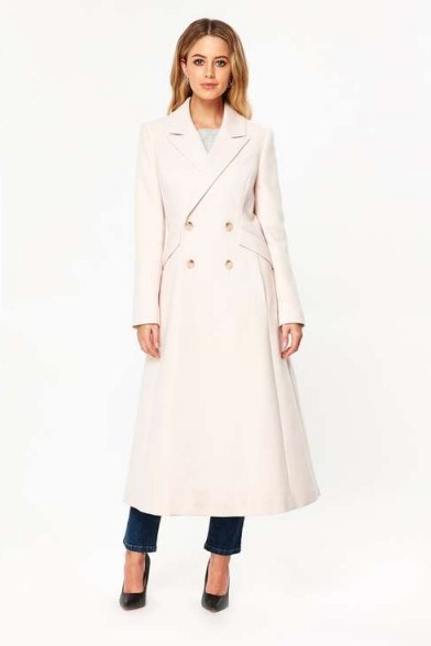 WALLIS Nude Tailored Long Coat | longline fit and flare coats | chic style winter outerwear - flipped