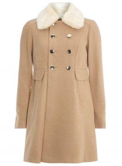 Dorothy Perkins Oat Coat With Detatchable Faux Fur Collar – neutral winter coats – princess style - flipped
