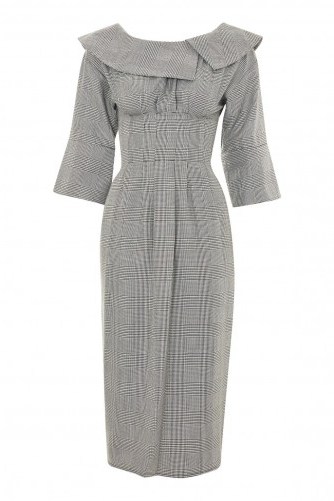 TOPSHOP Off The Shoulder Checked Midi Dress / monochrome check print bardot dresses / vintage style - flipped