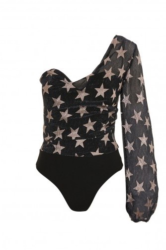 Topshop One Shoulder Star Body | printed bodysuits - flipped