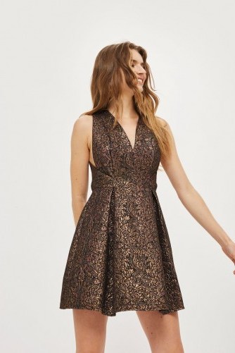 TOPSHOP Opulent Jacquard Prom Skater Dress – sleeveless fit and flare party dresses - flipped