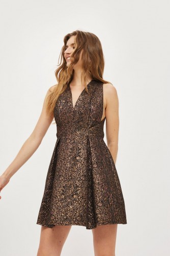 TOPSHOP Opulent Jacquard Prom Skater Dress – sleeveless fit and flare party dresses