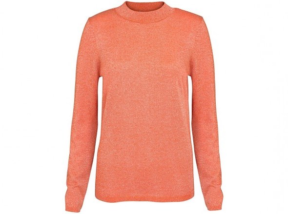 Oliver Bonas Inferno Sparkle Jumper / orange crew neck jumpers / shimmering knitwear - flipped